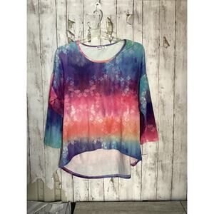 Beyond This Plane Women's Ombre Beauty Print 3/4 Sleeve Round-Neck Knit Top L